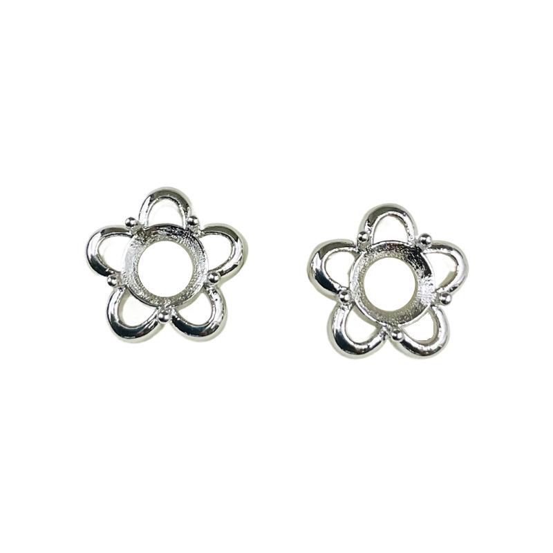 6.2mm Round CZ Flower Stud Earrings DIY Setting, S925 Sterling Silver Mount