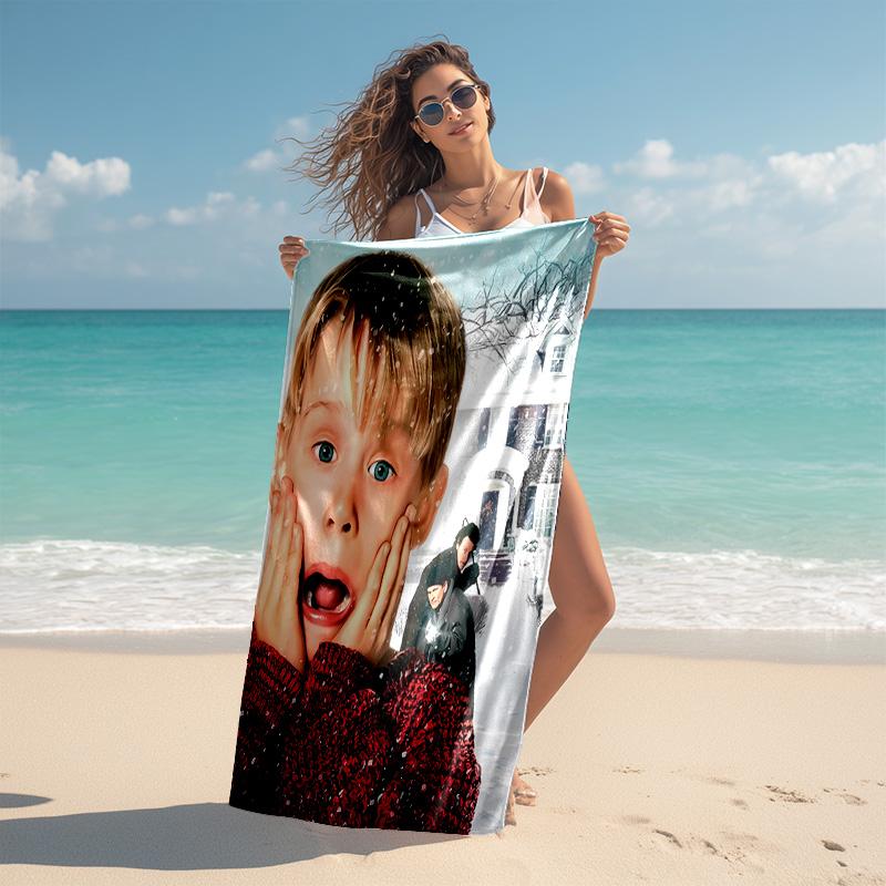 proof beach towel with Home Alone pattern - soft,absorbent,quick-drying,machine washable - perfect for swimming,camping,bathing