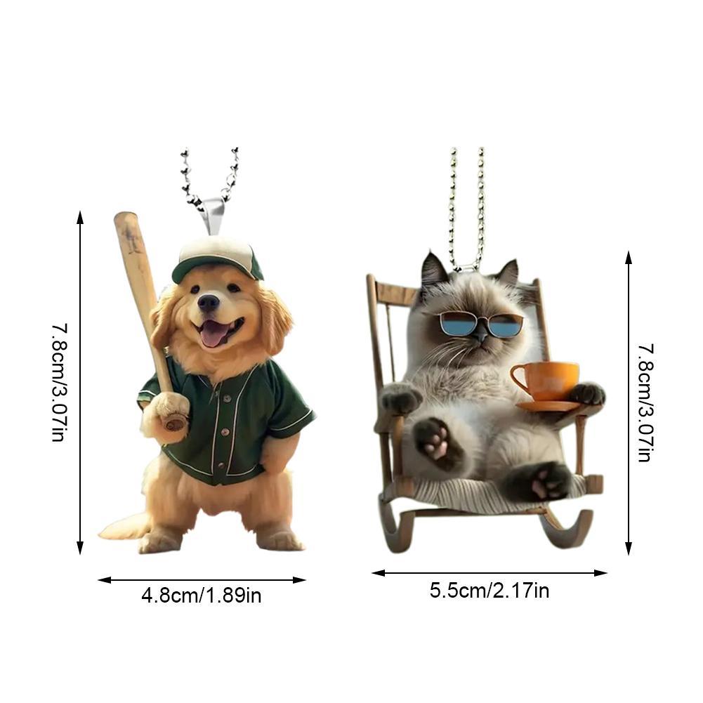 2D Acrylic Car Pendant Universal Auto Rearview Mirror Interior Decoration Dog/cat Hanging Ornament Toy Gift