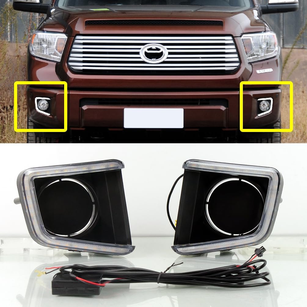 LED DRL Fog Lights Fit for 2014-2021 Toyota Tundra with Amber Sequential Turn Signal Driving Lights Front Bumper HeadLights Accessories DRL