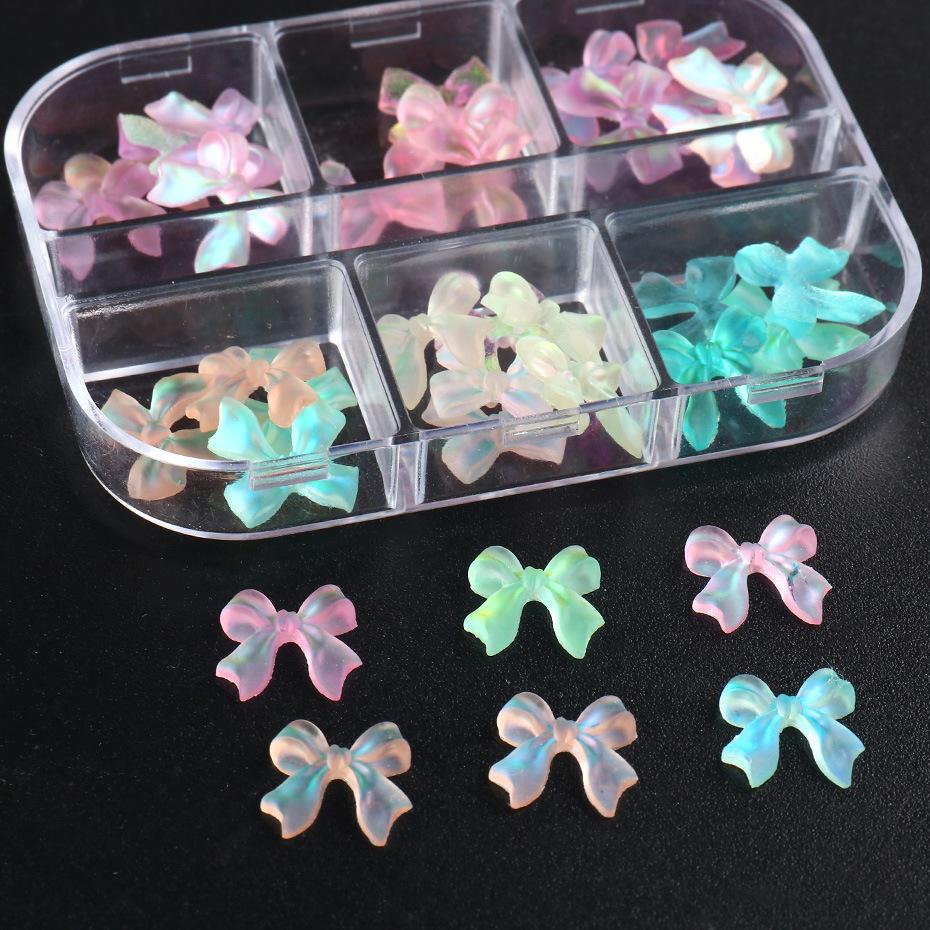 6 Grids 3D Cute Bow Nail Charms Holographic DIY Resin Aurora Decoration Valentine Nail Design Manicure Jewelry Accessories