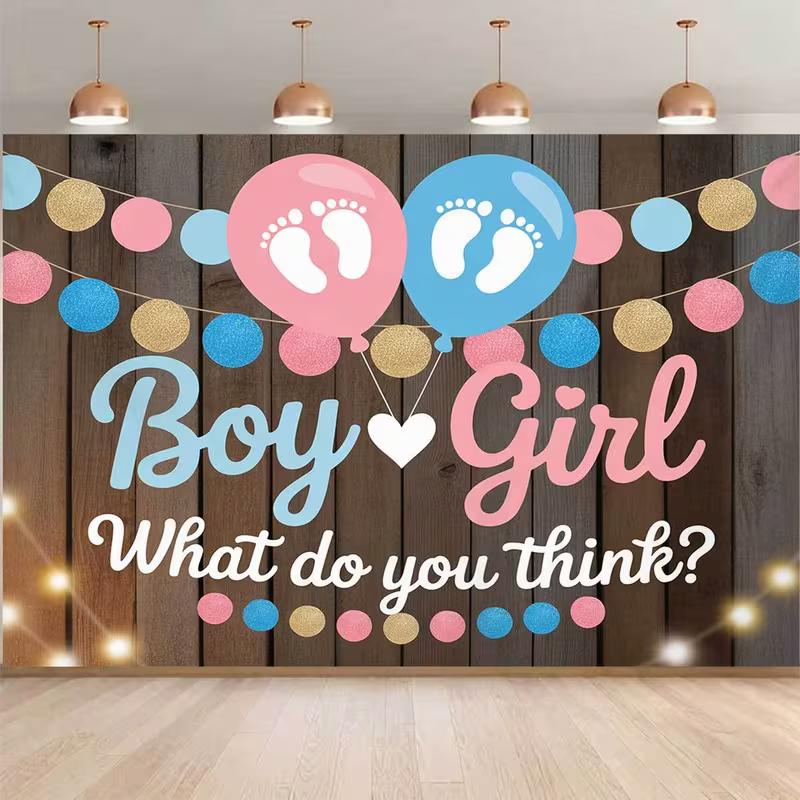 

2D What Do You Think Gender Reveal Backdrop Pink & Blue Balloon Photo Booth Background 47.2x31.5inch/120*80cm