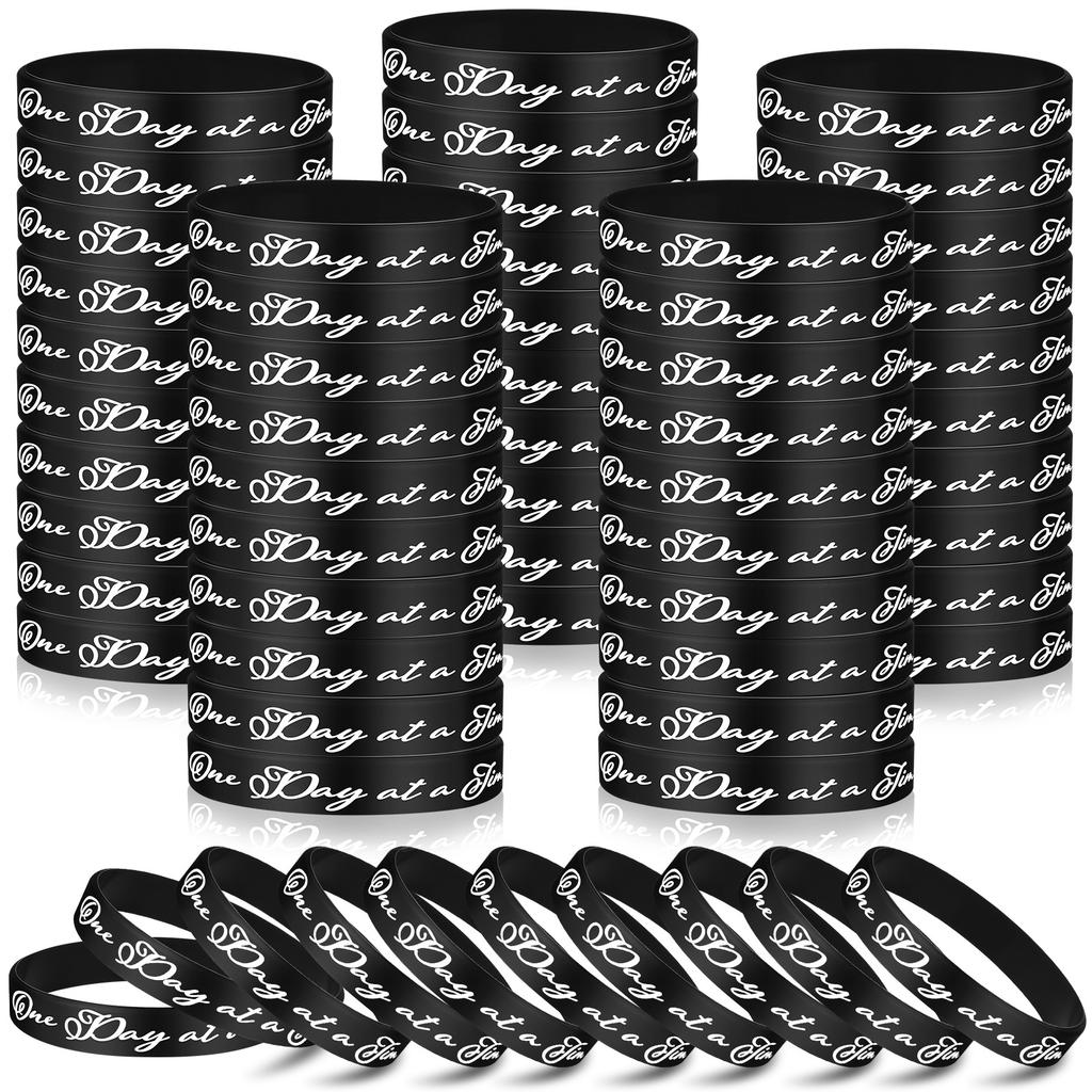 60 Pcs One Day At A Time Silicone Motivational Wristbands Black Inspirational Rubber Bracelets Sobriety Gifts For Addiction Reco