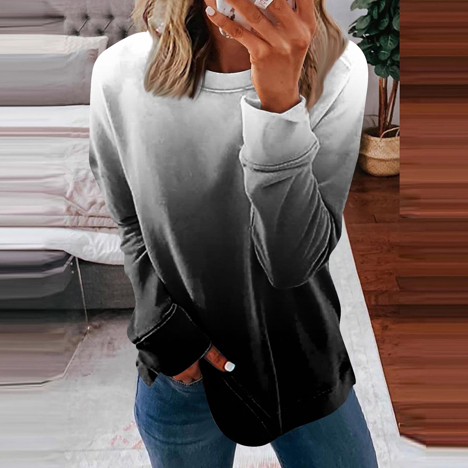 Женская повседневная модная блузка с длинным рукавом и круглым вырезом с цветочным — фото 7