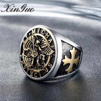 Anel de titânio masculino com cruz vintage Holy War Angel