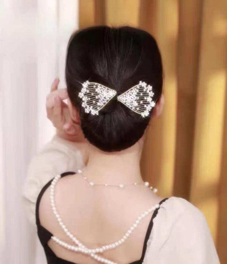 Rhinestone Feather Design Hair Clip Elegant Hair Curler Deft Bun Maker Long Thick Hair Accessories For Women