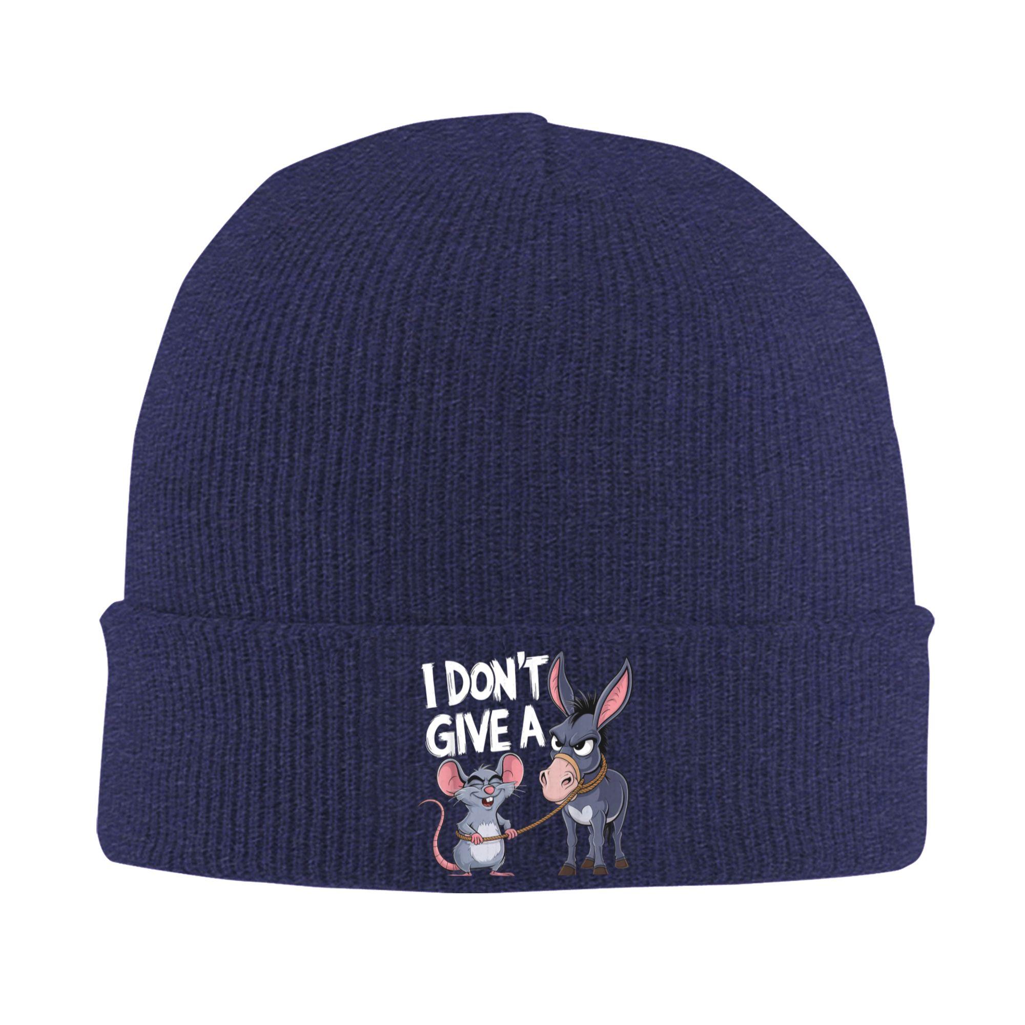 

I Don t Give a Rats Donkey Mouse Beanie Hats Funny sarcastic animal Bonnet Hats Men Women Knitting Hat Thermal Elastic Caps One Size