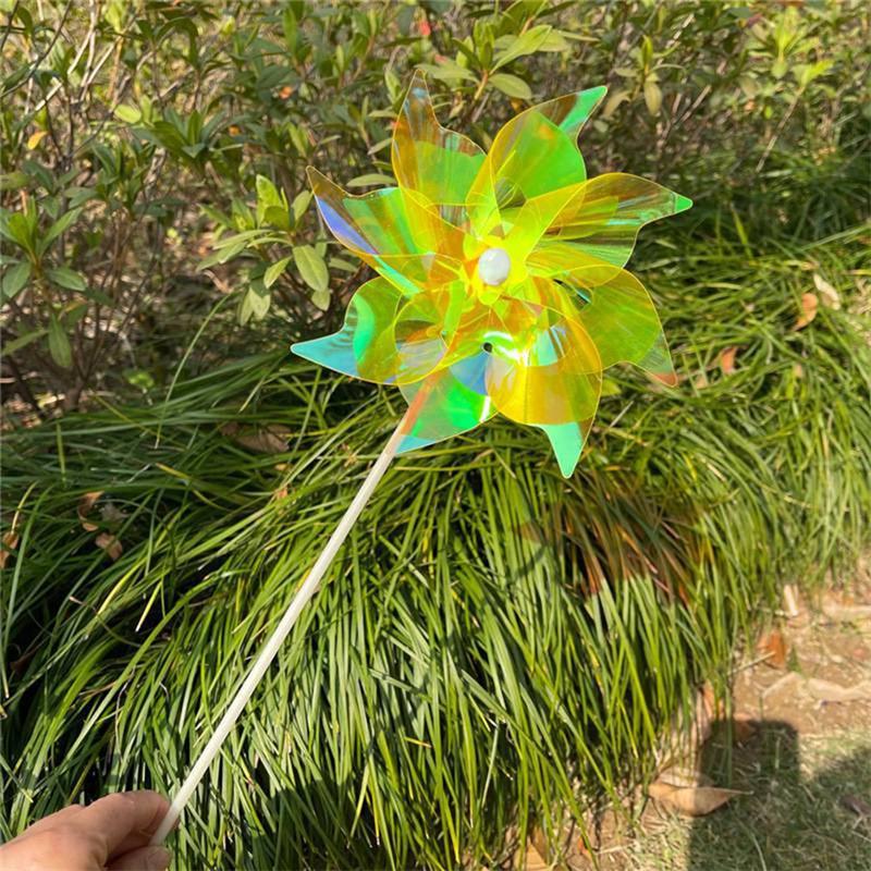 AEE4-Reflective Pinwheels Wind Spinner, Extra Sparkly Pinwheel With Stakes, Bird Repellent Blinder Devices