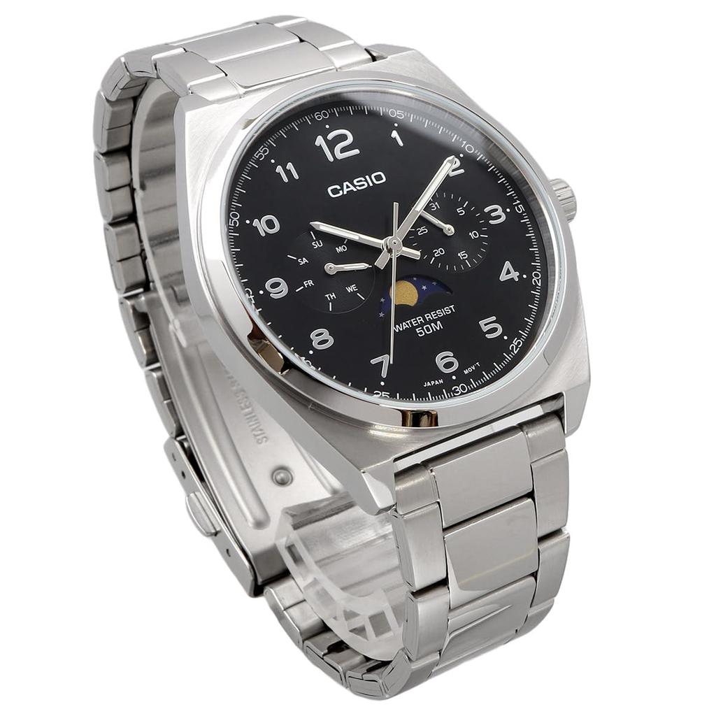 Casio Standard Moon Phase Analog Men's Watch MTP -M300D-1AV / -M305D-7AV with Metal Band, Silver / Black, Overseas Model [Parallel Import]