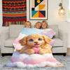 Cute Fluffy Golden Dog Pattern Flannel Printed Blanket Suitable for All Seasons Suitable for Living Room Office Sofa and Travel