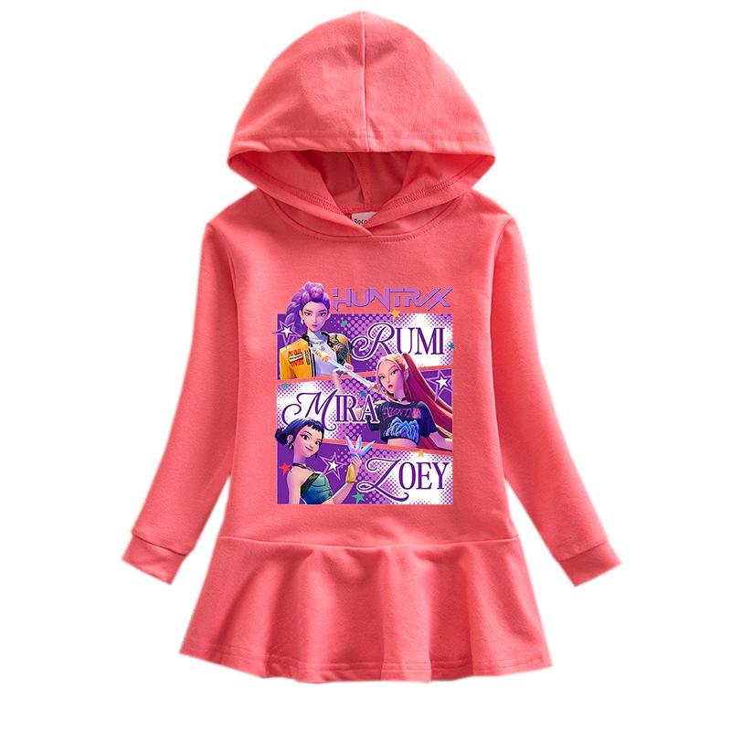 Spring Autumn Kpop Witch Hunting Team Lotus Leaf Edge Cartoon Rainbow Girls' Dress Cotton Long Sleeve Hoodie Hundred Fold Princess Dress