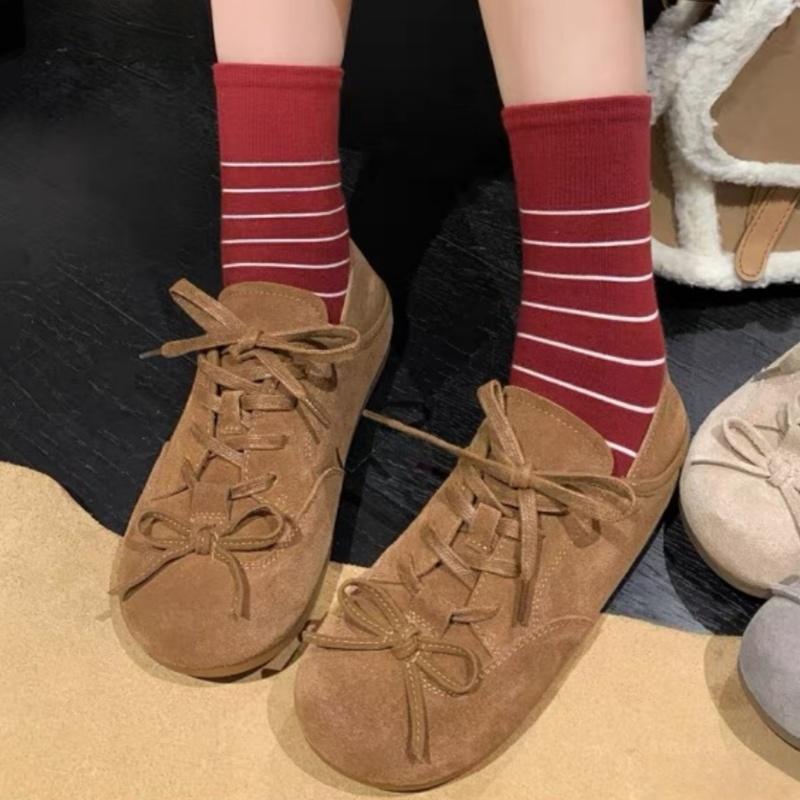 

Autumn And Winter New Style Round Toe Women Flat Shoes 2025 Suede Butterfly Knot Soft Sole Non-slip Wear Resistant Women Shoes 40 коричневый