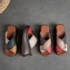 Johnature Retro Women Peep Toe Wedges Slippers Genuine Leather Thick Sole Slides Fashion Platform Shoes