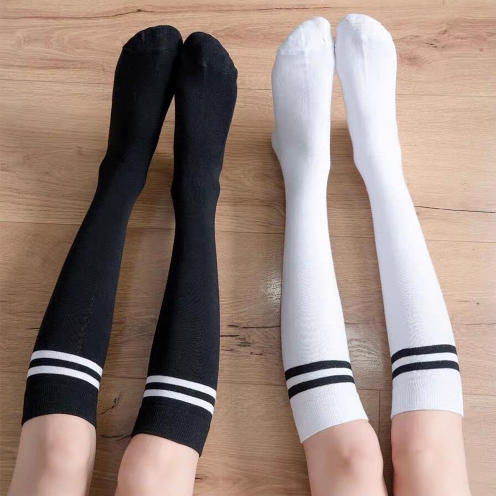 Women Striped Cotton Long Socks Japanese JK Black White Knee High Stockings Students Girls Solid Color Long Tube Leg Warm Socks