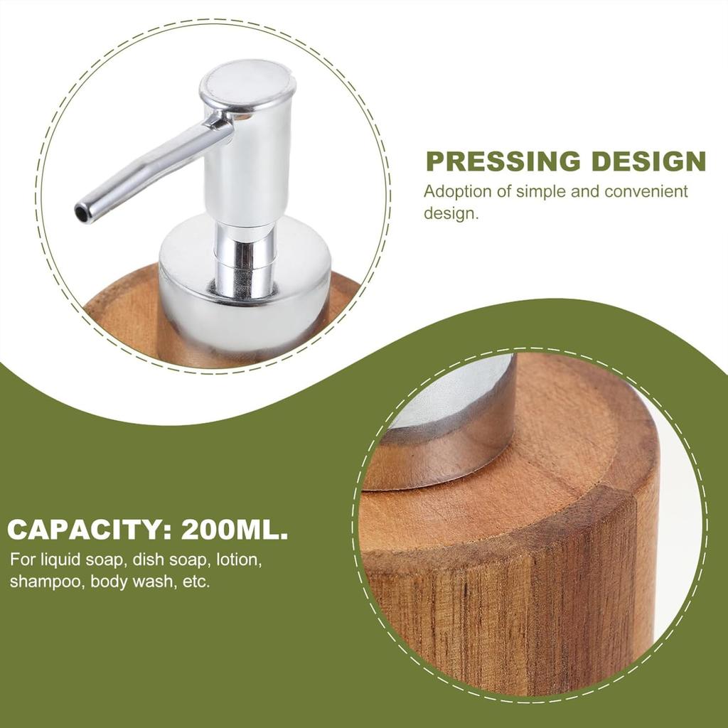 Beaupretty Wooden Soap Dispenser: Pump Lotion Dispenser Bamboo Shampoo Bottles Refillable Cosmetic Shower Gel Container for Countertop Kitchen