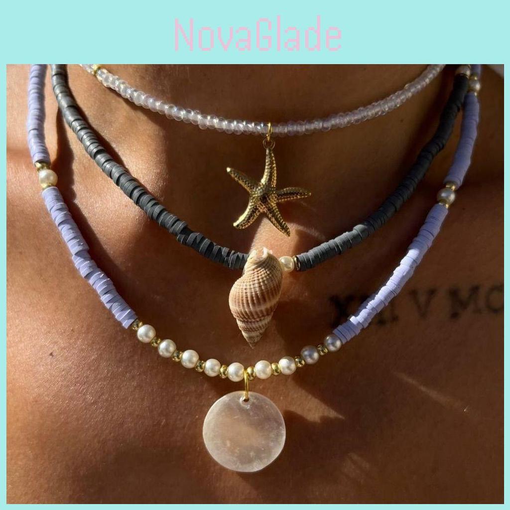 Bohemia Shell Beaded Necklace With Handcrafted Geometric Pendant For Women