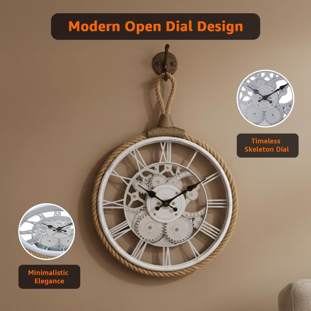 Plastic Wall Clock with Rope for Hanging, Skeleton Dial Design, Lightweight & Durable, 32 cm Diameter x 4.5 cm Width