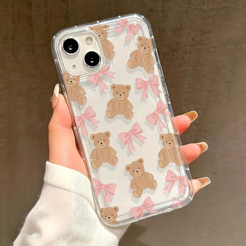 Bow Bear Transparent Airbag Case for iPhone 13/14/15/16/17 Pro Max iPhone 15 Plus