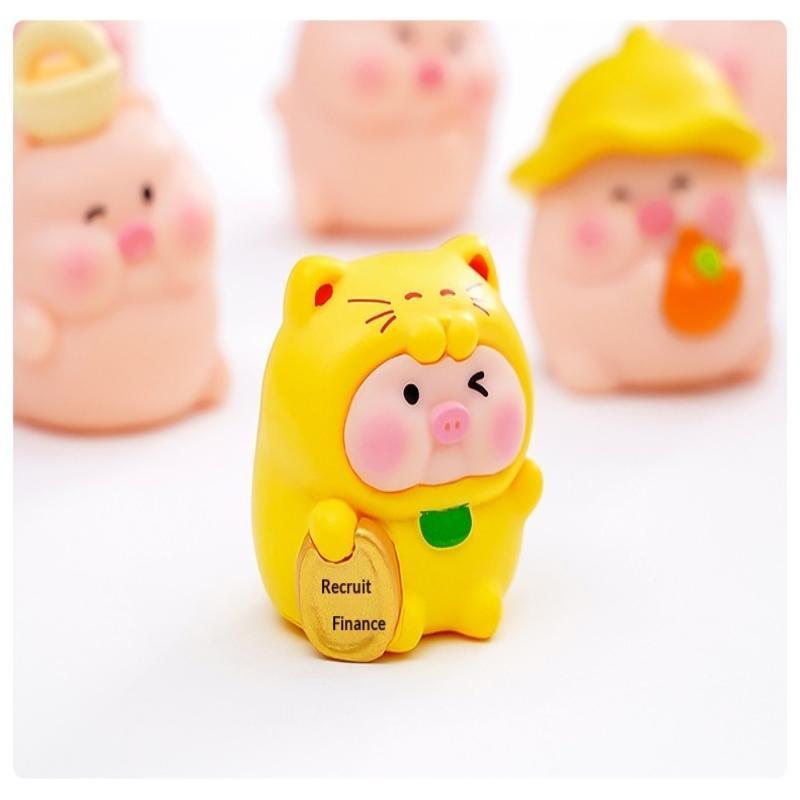 Mini Pig Resin Figurines 6 Pcs Cute Cartoon Animal Statues for Fairy Garden Home Office Desk Decoration Gift
