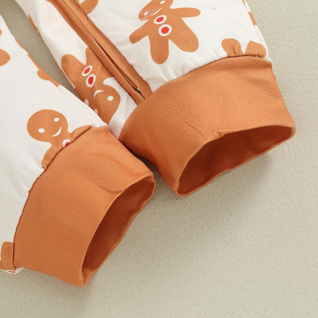 Baby Jumpsuit, Long Sleeve Crew Neck Gingerbread Man Print Christmas Romper Clothes for Girls Boys