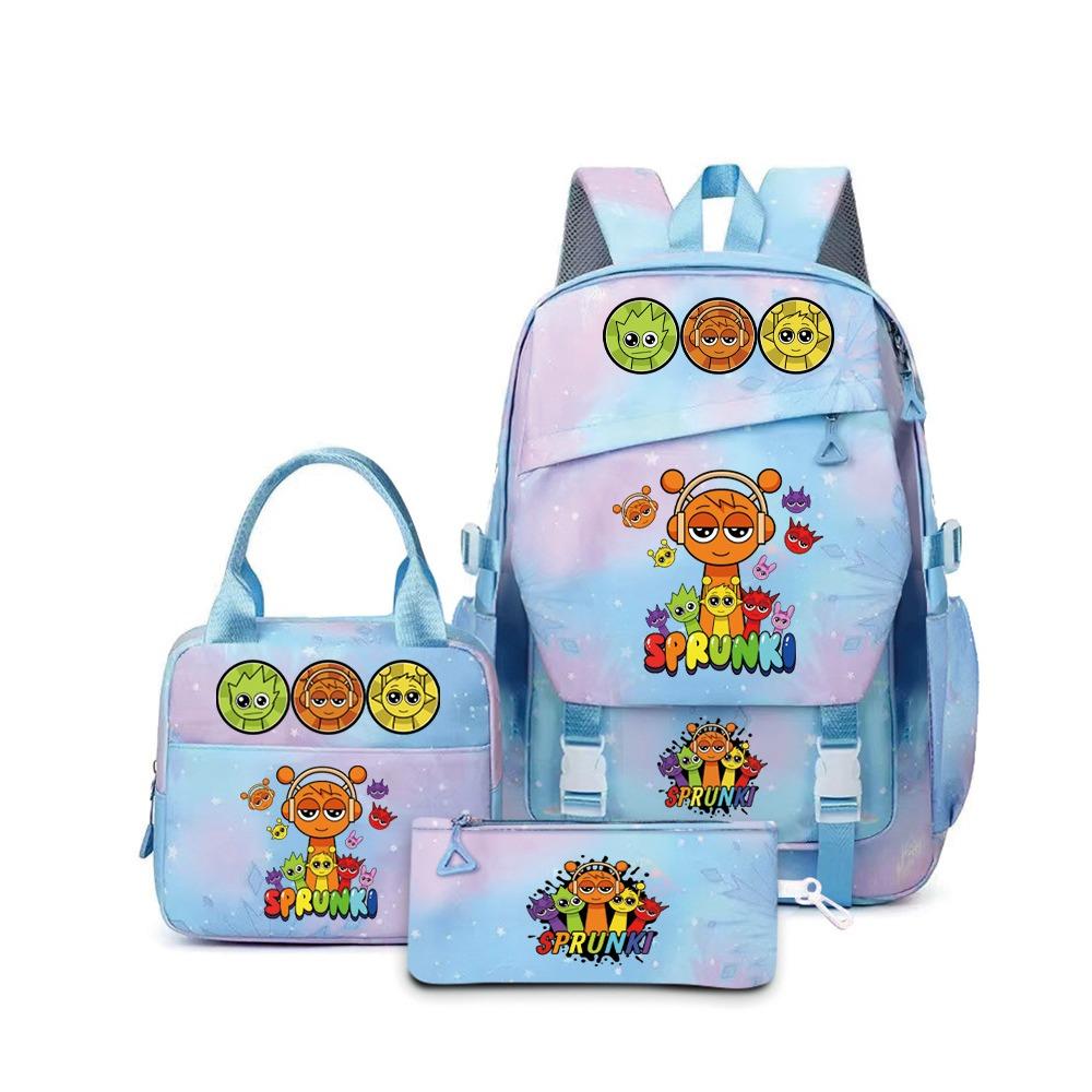 Rhythm Box Sprunki Cartoon Backpack Campus Male and Female Versatile Student Large Capacity School Bag Three-piece Set L