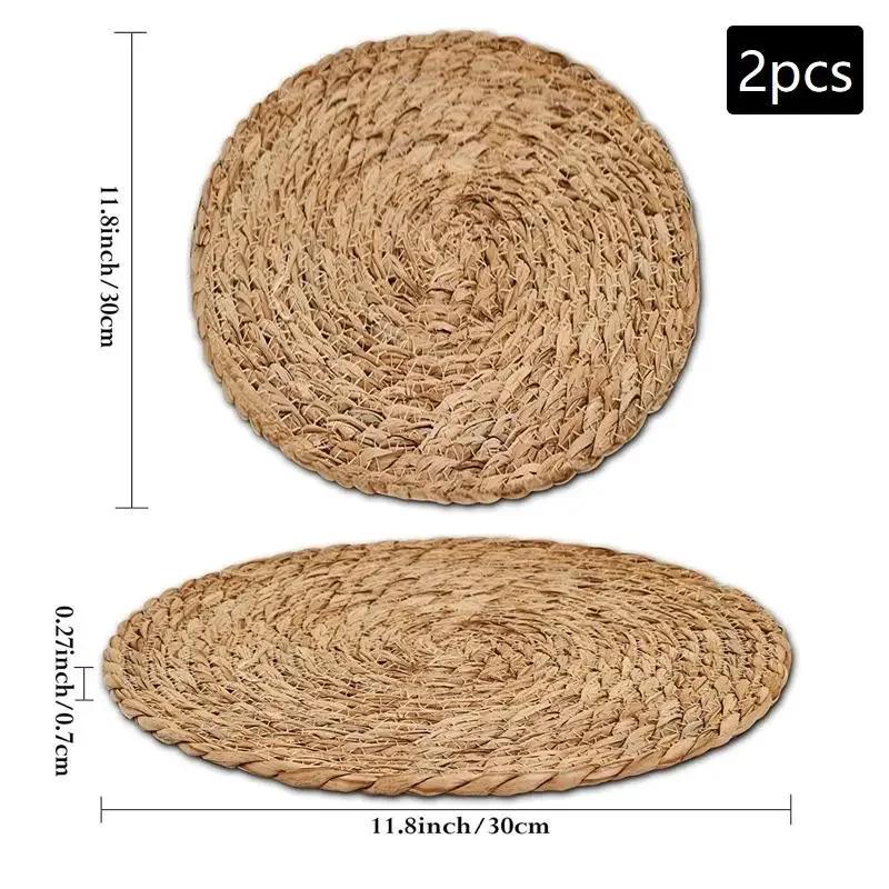 Handgewebte Rattan-Platzsets Rund Isolierte Teetassenuntersetzer Tischsets Geeignet für Restaurant Zuhause Hochzeitsdekoration