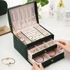 Portable Jewelry Box Handheld PU Leather Drawer Three-Layer Storage Simple Design Jewelry Case Cosmetic Box