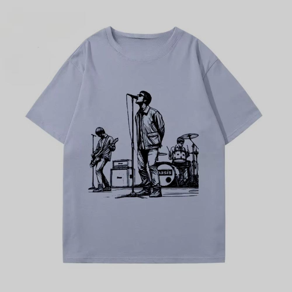 

Oasis Band Album TShirt Mens and Women Summer American Vintage British Rock Graffiti Short Sleeves Clothes Casual Tops Popular S