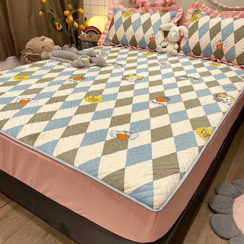 

Хлопчатобумажная кровать Трехсекционный зажим Хлопчатобумажная кровать можно чистить Защитный чехол Противоскользящий фиксированный универсальный пыленепроницаемый чехол Grasmur Field Wind Queen