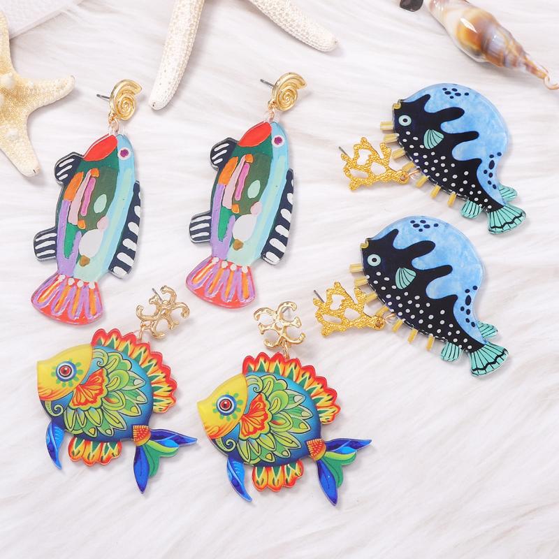 Alloy Acrylic Marine Animal Dangle Earrings Minimalist Statement Earrings Women Jewelry Accessories
