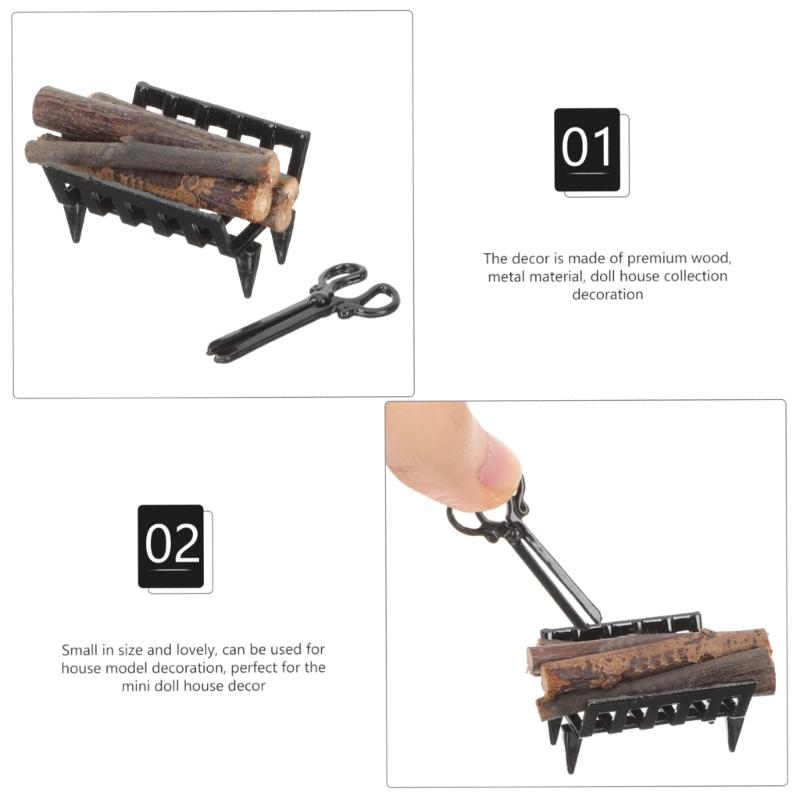 Realistic Miniature Firewood Display Set For 1/12 Scale Dollhouses Includes Rack And Fire Tongs Craft Model Decoration