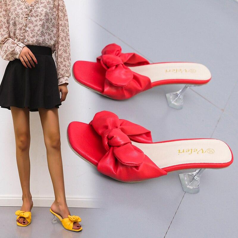 Vrijetijdsslippers Dames Basis Slides Casual Vreemde Hoge Hakken Schoenen Dames Effen Vlinderknoop Zomerslippers Grote Maat