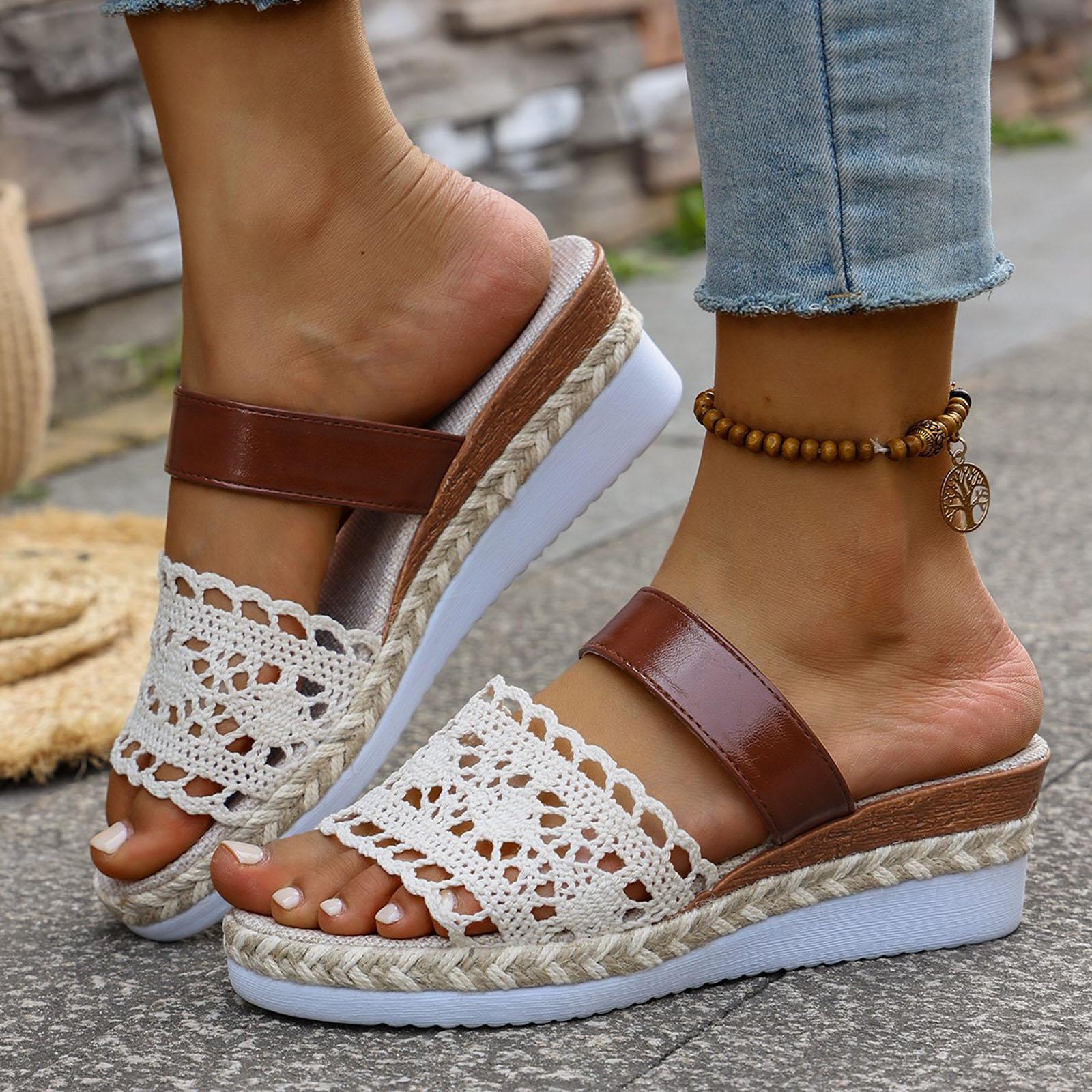 Women S Sandals Bohemian Sandals Wedge Sandals Ethnic Sandals Openwork Wedge Two Strap Sandals Women Rubber Womens Wide Sandals 37 коричневый