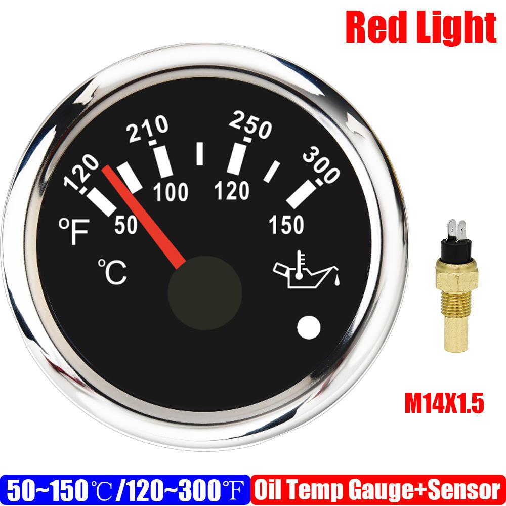 ZMFJH 50~150℃/120~300℉ 52mm Oil Temperature Gauge with Flashing Alarm Red Backlight Oil Temp Meter for Auto Car Marine 12V24V