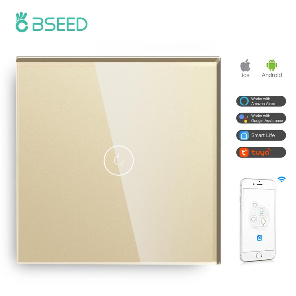 BSEED Wifi 1/2/3 Gang 1 Way Smart Switch LED Buttons Glass Panel Smart Switch Work With Tuya Google Home EU Touch Switch 600W