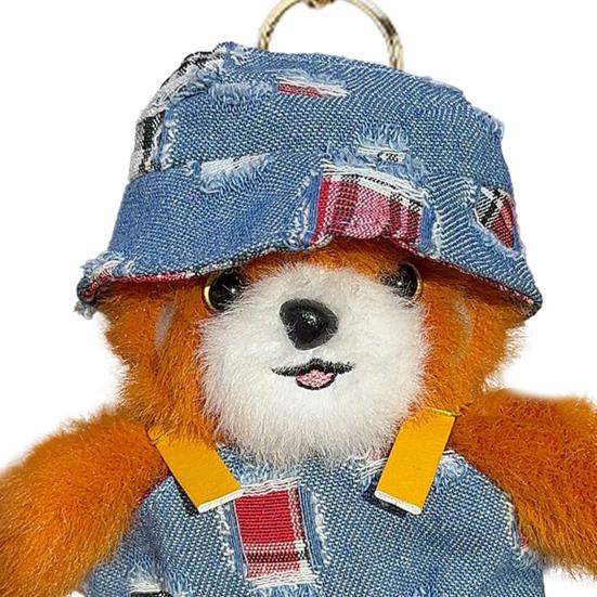 Plush Red Panda Keychain Denim Overalls Hat Stuffed Red Panda Key Ring Backpack Schoolbag Hanging Decoration Bag Charm Purse Pendant
