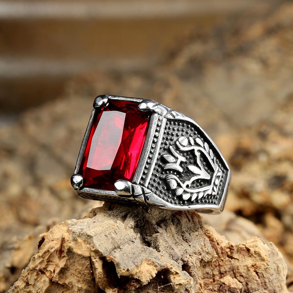 Панк Винтажное Кольцо с Разноцветными Драгоценными Камнями Дизайн Тюльпана Нержавеющая Сталь 316L Мужские Украшения No. 7