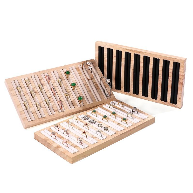 Wooden Jewelry Display Tray Jewellery Earrings Trinket Displays Pallet Counter Rings Showcase Salver Jeweler Ring Organizer Tray