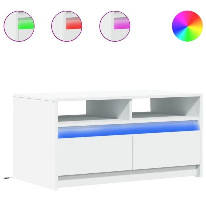 VidaXL Coffee Table with LED Lights White Engineered Wood, Side Table, Living Room Table, Accent Table, End of 851991