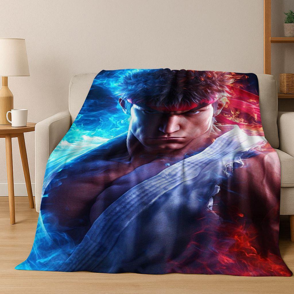 Retro Street Fighter 6 Characters Game Chun-Li Art Flannel Blanket,Cozy Soft Throw Blanket for Home Bedroom Bed Sofa Cover Kids