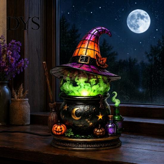 Indoor Outdoor Atmosphere Light Gothic Witch Hat Night Light, Warm Glow Acrylic Halloween Decorative Lamp, Vintage Creative Props Spooky Home
