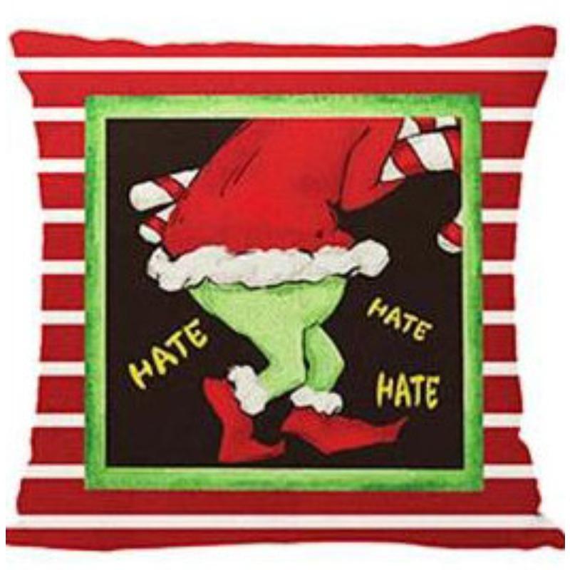 Green-haired Monster Pillow Cover Linen Christmas Pillow Cover Living Room Sofa Lumbar Cushion Cover