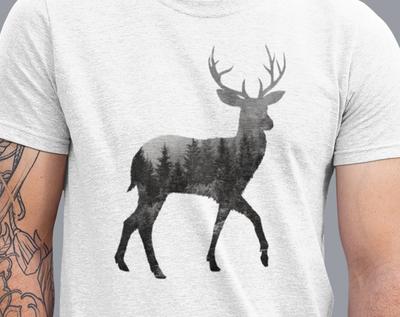 Nature Forest Deer Shirt Men, Double Exposure Deer Tee, Nature Tee, Mens Forest Graphic Unisex T-Shirt, Boyfriend Gift, Screen Print Shirt