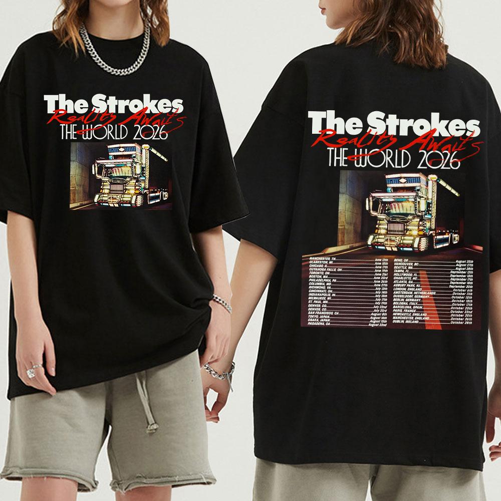 Reality Awaits North America Tour 2026 Tshirt The Strokes Band Design Print Tshirts Cotton Summer Short Sleeve Male Tees Shirt