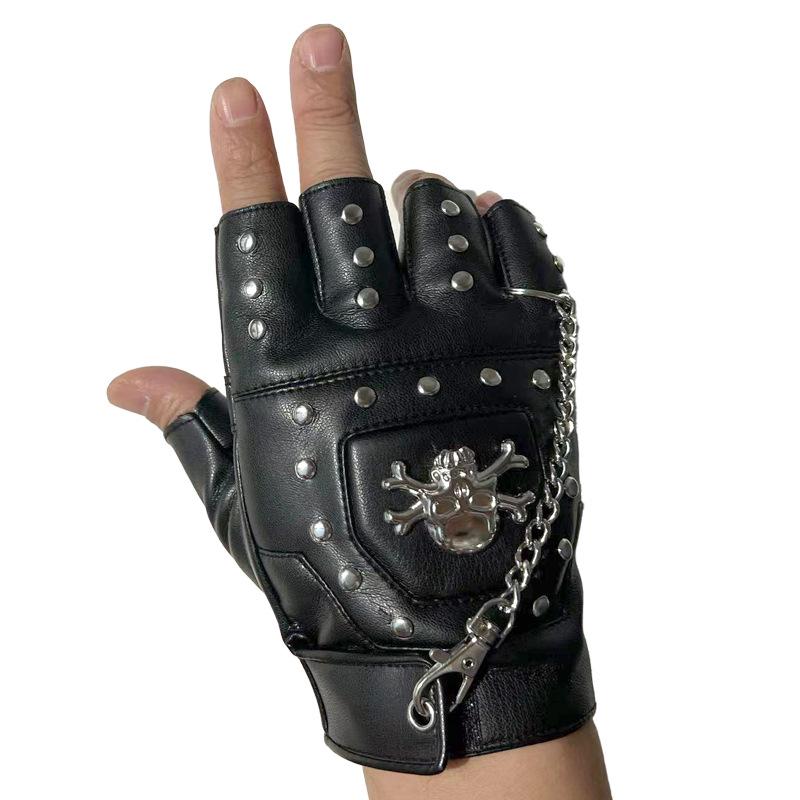 Men's Punk Rivet Fingerless Faux Leather Gloves for Cycling & Street Dance