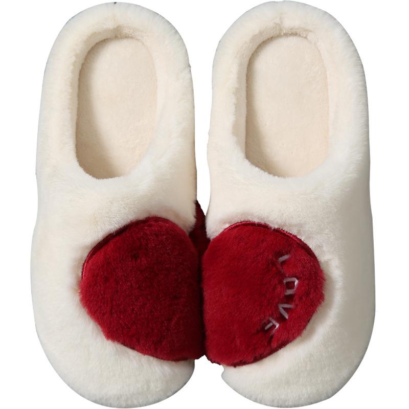 Fashion Women House Slippers Female Flock Heart-shaped Warm Plush Flat Slipper Lady Comfortable Indoor Home Cotton Shoe Women's Footwear