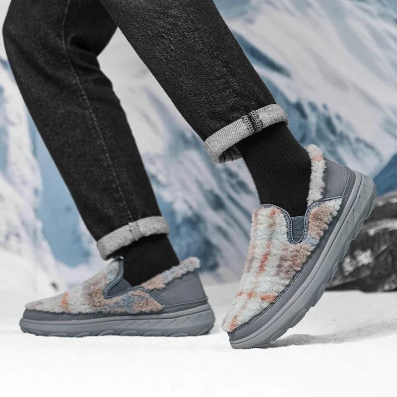 New Man Comfortable Snow Loafers Casual Slip on Shoes Warm Plush Cashmere Fur Winter Flats Men Walk Driving Shoes Moccasins
