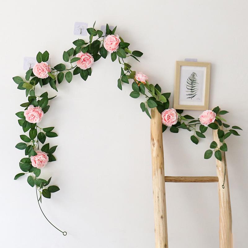 

200cm Artificial Peony Vines and Green Plants DIY Decoration Air-conditioning Pipe Decoration Rose Leaf Artificial Flower Rattan (as the picture,1 piece)
