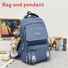Simple Color Solid Checkered Texture Student Backpack With Pendant Plush