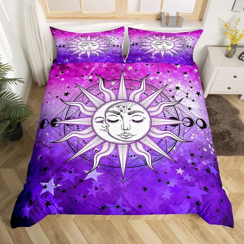 Sun And Moon Duvet Cover Set King Size Purple Liac Dream Catcher Star Bedding Set For Kids Children 2/3pcs Bohemia Quilt Cover